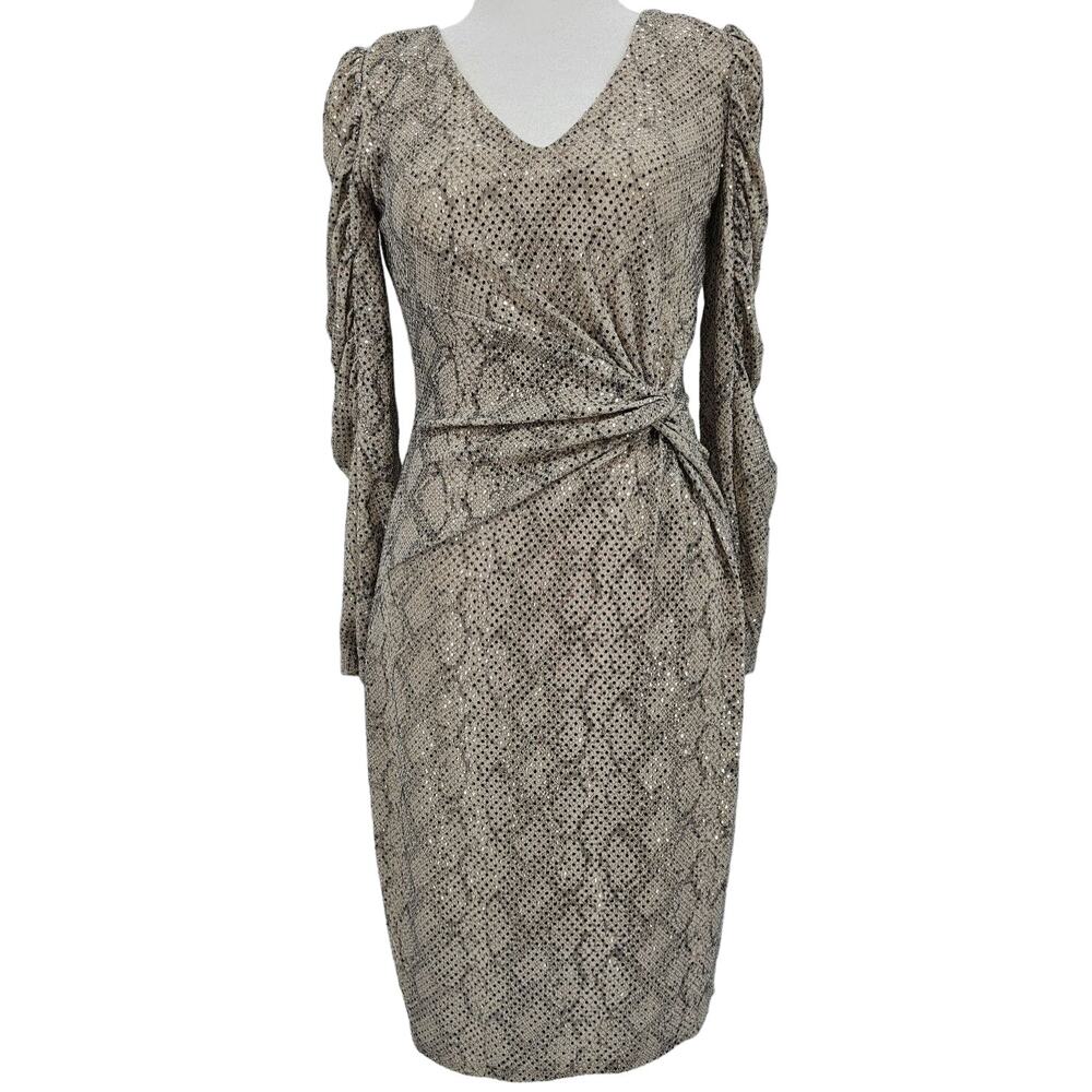Skies Are Blue Womans size XS Animal Print Midi Dress Sequins Cream NEW